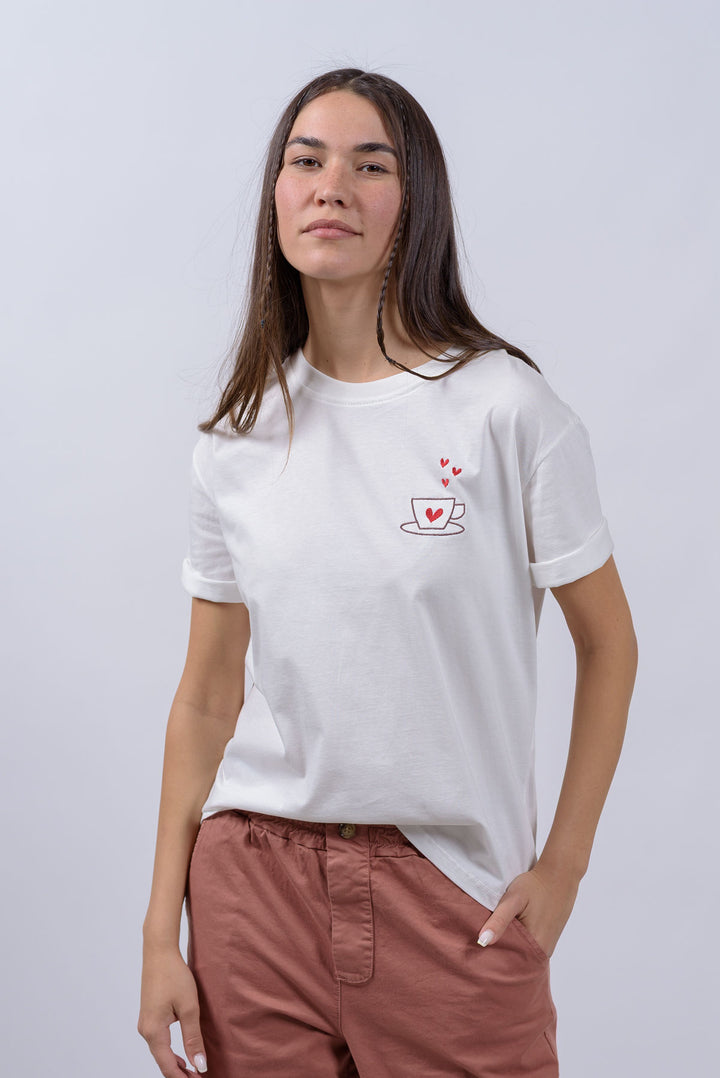 טישרט קפה מכל הלב  2529 | לבן